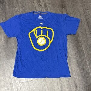 Milwaukee Brewers Majestic Blue Tee with Yellow Glove Graphic